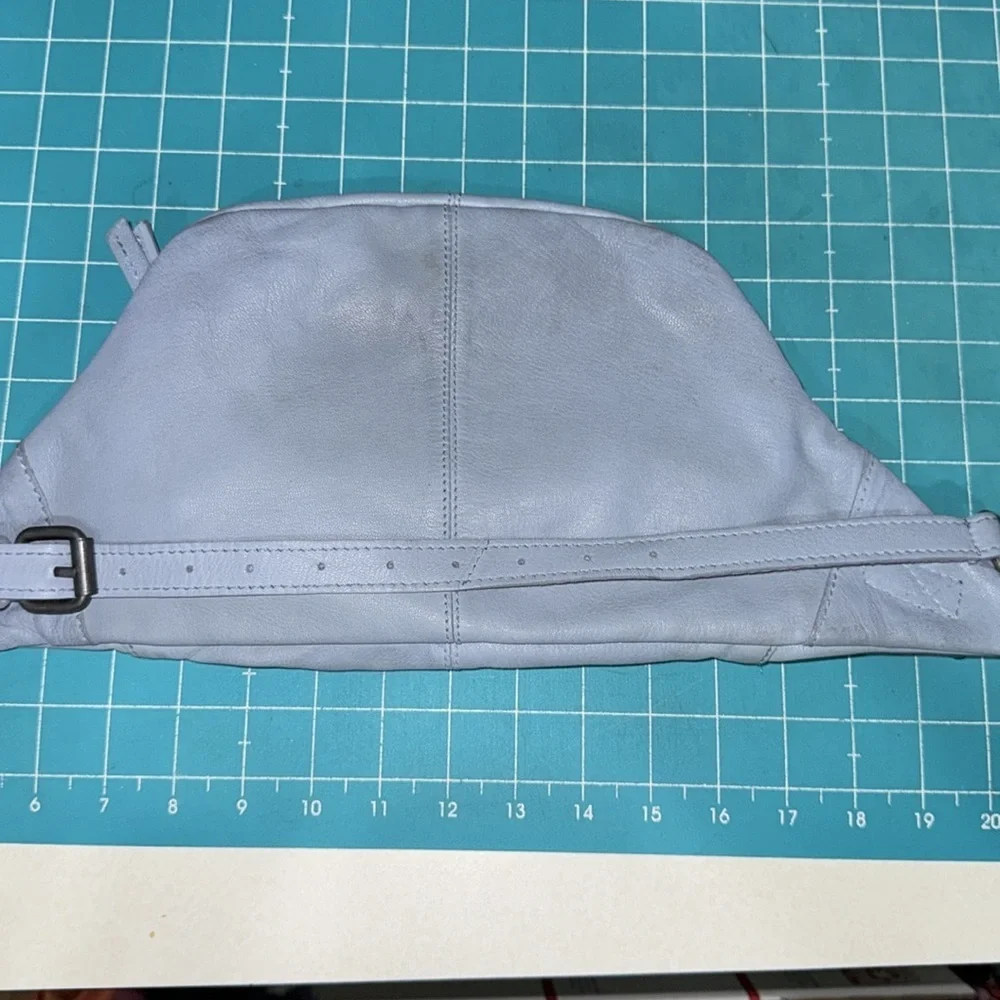 Free People Light Blue Goa Leather Archer Sling Waist Bag  Fanny Pack 7x15x3